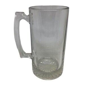Heavy Glass Tall Mug Handle Starburst Bottom Anchor Hocking Clear 7" Beer Vtg